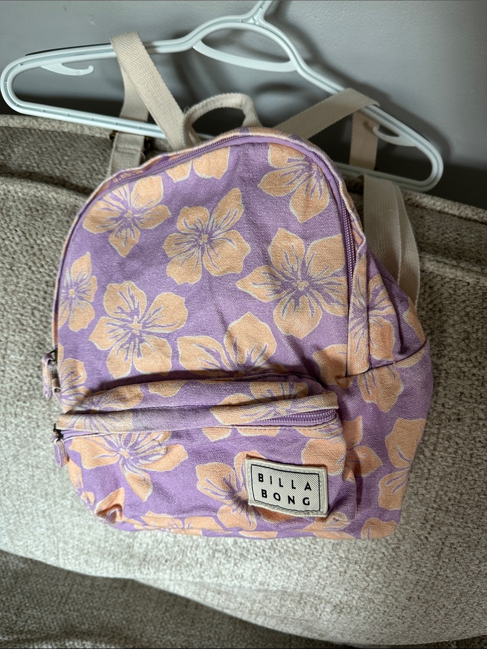 Billabong Lavender Mini Backpack with Peach Floral Print